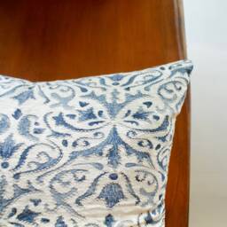 Blue Embroidered Linen Pillow Cover Farmhouse French Country Decor - thumbnail 3