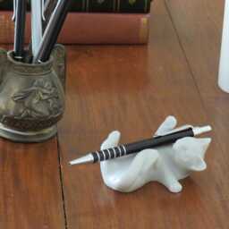 Pen Holder Cat, Man's Gift, Woman's Christmas Handmade, Marble, Whit, Black Grey, Cat Collectable, Cute, Desk Accessory Gift - thumbnail 3
