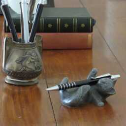 Pen Holder Cat, Man's Gift, Woman's Christmas Handmade, Marble, Whit, Black Grey, Cat Collectable, Cute, Desk Accessory Gift - thumbnail 2