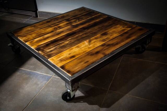 Industrial Coffee Table On Casters With Brakes - Casters Brakes