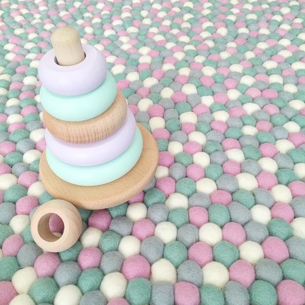 Nursery Rug - Mint Mallow Free Shipping Felt Ball Decor Play Mat Wool Pom - image 1