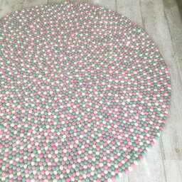 Nursery Rug - Mint Mallow Free Shipping Felt Ball Decor Play Mat Wool Pom - thumbnail 3