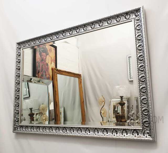 Marilyn Solid Wood Ornate Design Frame Wall Mirror Silver Black Bevelled Edge Glass Rectangular Made in UK Full Length Large 130x90cm - image 1