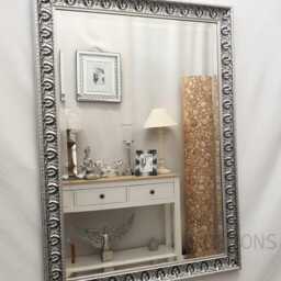 Marilyn Solid Wood Ornate Design Frame Wall Mirror Silver Black Bevelled Edge Glass Rectangular Made in UK Full Length Large 130x90cm - thumbnail 2