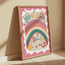 You Are Amazing Rainbow Print, Colourful Inspirational Quote Bright Children's Bedroom Decor, Scandi Nursery, Playroom Wall Art - thumbnail 3