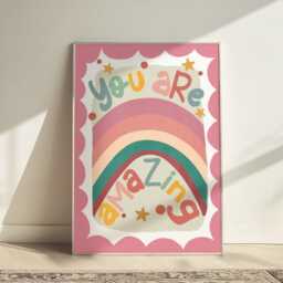 You Are Amazing Rainbow Print, Colourful Inspirational Quote Bright Children's Bedroom Decor, Scandi Nursery, Playroom Wall Art - thumbnail 2