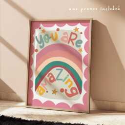 You Are Amazing Rainbow Print, Colourful Inspirational Quote Bright Children's Bedroom Decor, Scandi Nursery, Playroom Wall Art - thumbnail 1