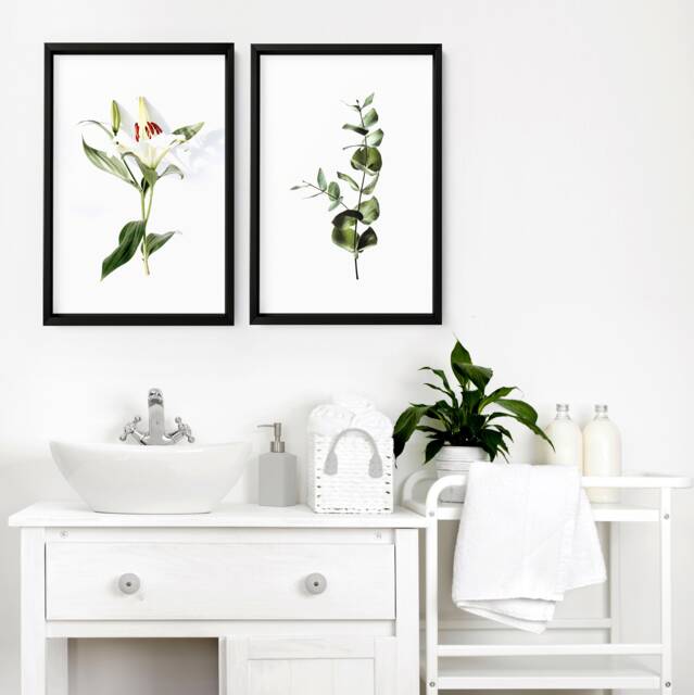Bathroom Decor Set Of 2 Wall Art Prints, Framed Prints For Toilet, Spa Walls, Relaxation Gift Women, Botanical Boho - image 1