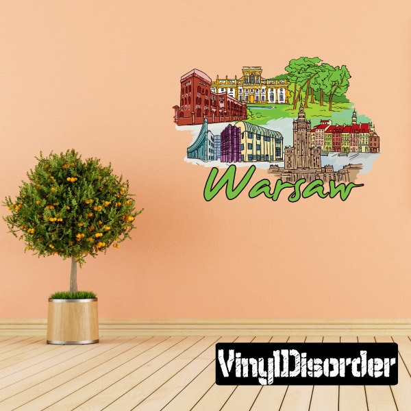 Famous City Warsaw Wall Decal - Fabric Vinyl Removable & Reusable Famouscityuscolor056Et