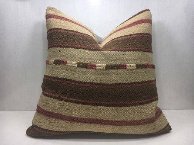 Vintage Turkish Kilim Pillow Cover, Handwoven Accent Cushion - 24x24 - image 1