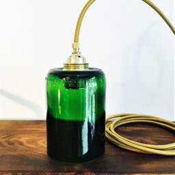 Hanging Lamp Vino Green, Upcycling Glass With Brass Socket & Textile Cable - thumbnail 2