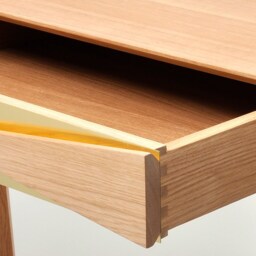 Handmade Mid-Century Modern Oak Desk, Brass Drawer Front, Solid Wood - thumbnail 4