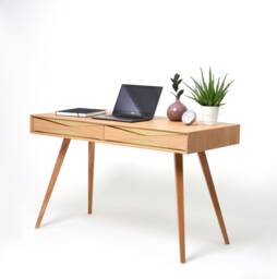 Handmade Mid-Century Modern Oak Desk, Brass Drawer Front, Solid Wood