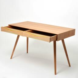 Handmade Mid-Century Modern Oak Desk, Brass Drawer Front, Solid Wood - thumbnail 3