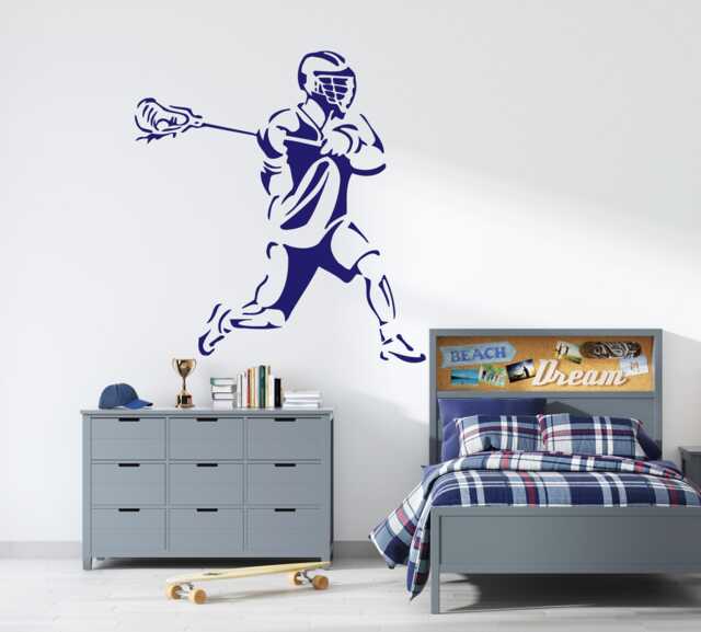 Custom Lacrosse Player Wall Decal Personalized Name, Sticks Decor 1040 - image 1