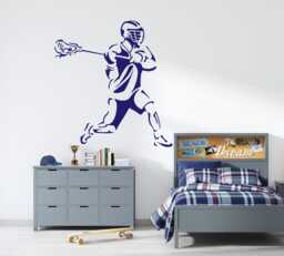 Custom Lacrosse Player Wall Decal Personalized Name, Sticks Decor 1040 - thumbnail 1
