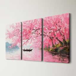 Romantic Cherry Blossom Grove Oil Painting Soft Pinks & Muted Landscape Gouache Wall Art Split Canvas Home Decor Nature Spring
