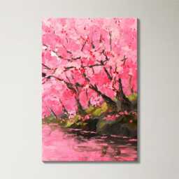 Romantic Cherry Blossom Grove Oil Painting Soft Pinks & Muted Landscape Gouache Wall Art Split Canvas Home Decor Nature Spring - thumbnail 4