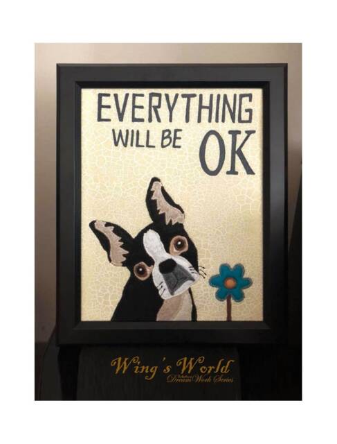 Framed Funny Boston Terrier Fabric Art, Everything Will Be Ok 8 X 10 Dog Wall Decor, Felt Art - image 1