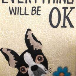 Framed Funny Boston Terrier Fabric Art, Everything Will Be Ok 8 X 10 Dog Wall Decor, Felt Art - thumbnail 2