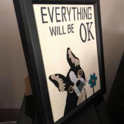 Framed Funny Boston Terrier Fabric Art, Everything Will Be Ok 8 X 10 Dog Wall Decor, Felt Art - thumbnail 3