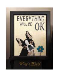Framed Funny Boston Terrier Fabric Art, Everything Will Be Ok 8 X 10 Dog Wall Decor, Felt Art - thumbnail 1