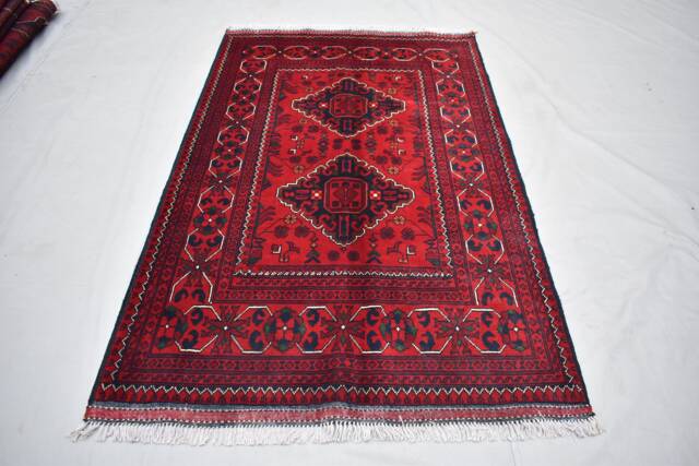 Handwoven Afghan Wool Rug 3x5 Bukhara Tribal Rug, Red & Navy - image 1