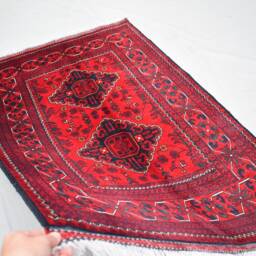 Handwoven Afghan Wool Rug 3x5 Bukhara Tribal Rug, Red & Navy - thumbnail 3