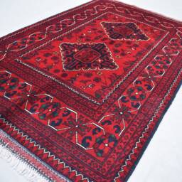 Handwoven Afghan Wool Rug 3x5 Bukhara Tribal Rug, Red & Navy - thumbnail 2