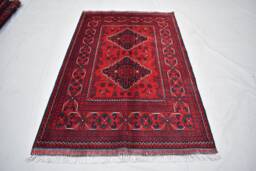 Handwoven Afghan Wool Rug 3x5 Bukhara Tribal Rug, Red & Navy - thumbnail 1