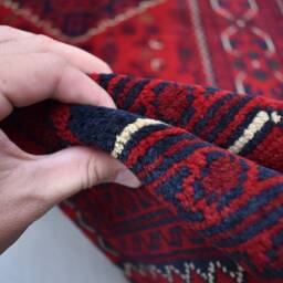 Handwoven Afghan Wool Rug 3x5 Bukhara Tribal Rug, Red & Navy - thumbnail 4