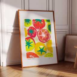 Tomatoes - Kitchen Print, Mid Century Tomato Food Poster, Decor, Home Decor Gift, Fruit French Art, Wall Art - thumbnail 1