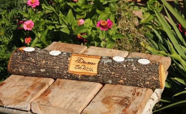 Custom Personalized Rustic Candle Tea Lite Holder Names Centerpiece Wedding Cabin Decor Table Piece Slab Ash Wood - image 1
