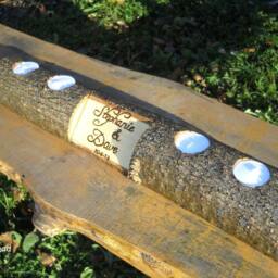 Custom Personalized Rustic Candle Tea Lite Holder Names Centerpiece Wedding Cabin Decor Table Piece Slab Ash Wood - thumbnail 4