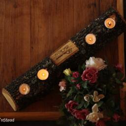 Custom Personalized Rustic Candle Tea Lite Holder Names Centerpiece Wedding Cabin Decor Table Piece Slab Ash Wood - thumbnail 3