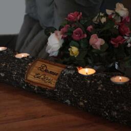 Custom Personalized Rustic Candle Tea Lite Holder Names Centerpiece Wedding Cabin Decor Table Piece Slab Ash Wood - thumbnail 2
