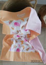 Baby Blanket Elephant Pink-Orange-Plaid After Wish With Name, Crab Blanket, Cuddly Stroller Wrap Pad For On The Go