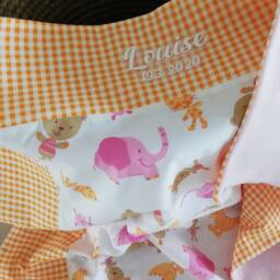 Baby Blanket Elephant Pink-Orange-Plaid After Wish With Name, Crab Blanket, Cuddly Stroller Wrap Pad For On The Go - thumbnail 2
