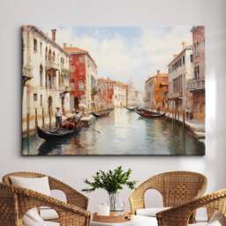 Venice Italy Gondola Boat River Landmark Oil Painting Watercolor Wall Art Framed Calming Canvas Poster Print Home/Office Room Decor Gifts - thumbnail 1
