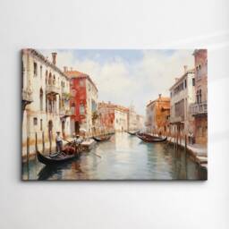 Venice Italy Gondola Boat River Landmark Oil Painting Watercolor Wall Art Framed Calming Canvas Poster Print Home/Office Room Decor Gifts - thumbnail 3