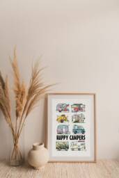 Campers Rv Camping Trailers Poster - 13x19 Wall Decor Art Happy Camper Print Whimsical Glamping - thumbnail 1