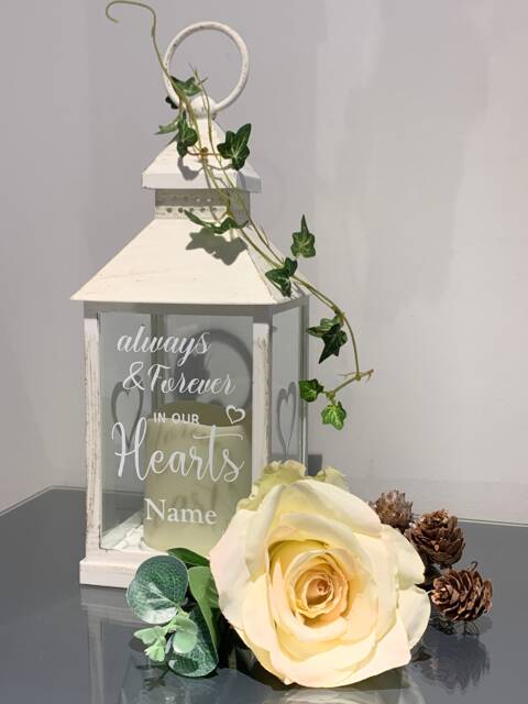 Memorial Lantern, Always & Forever in Our Hearts, Remembering Lost Loved Ones, Memory Lantern For Ones. Christmas Gift - image 1