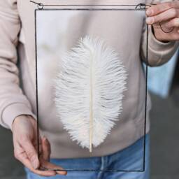 Ostrich Feather in Stained Glass Frame, Burlesque Window Hangings, Framed Blue Feather, Minimalist Wall Decor - thumbnail 3