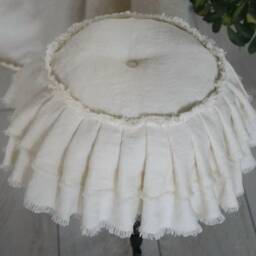 Custom Ruffle Slipcover Organic Off-White Linen, Chair, Stool, Ottoman - thumbnail 3