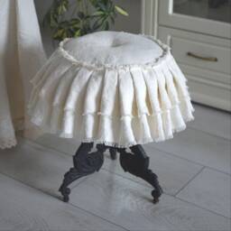 Custom Ruffle Slipcover Organic Off-White Linen, Chair, Stool, Ottoman - thumbnail 1
