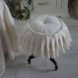 Custom Ruffle Slipcover Organic Off-White Linen, Chair, Stool, Ottoman - thumbnail 2