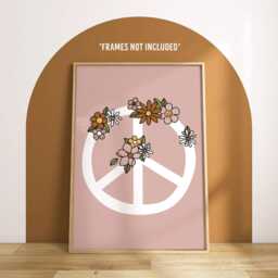 Boho Nursery Print Set - Good Vibes Only Peace Sign & Flowers Playroom Decor Unframed - thumbnail 3