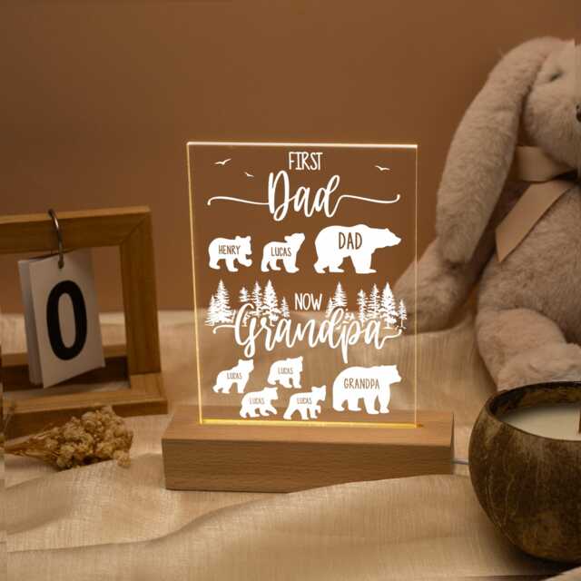 Personalized Dad Gifts For Papa Grandpa, First Now Grandpa Night Light, Bear Family Lamp, Father's Day Gift Birthday - image 1