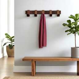 Walnut Wall Coat Rack - Scandinavian Wooden Hooks Modern Hallway Storage Minimalist Entryway Hanger - thumbnail 3