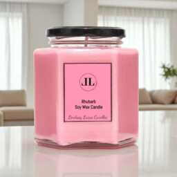 Rhubarb Scented Soy Candle, Pink Fruity Candles Strong Smelling - thumbnail 2
